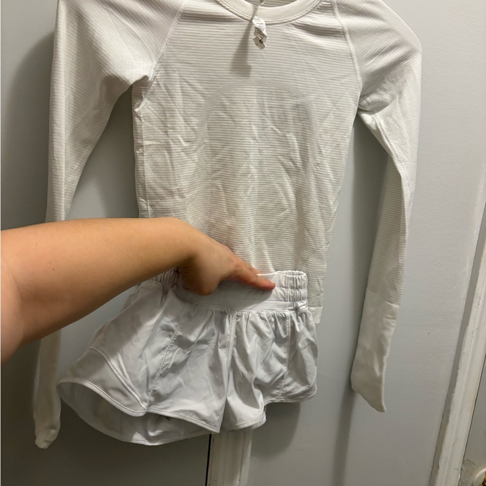 White Long Sleeve Shirt and Shorts Set